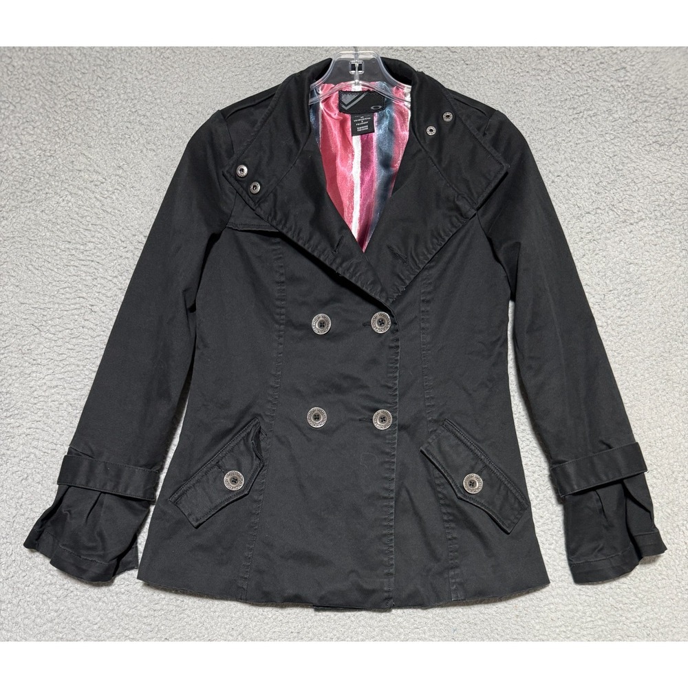 OAKLEY double breasted Military coat jacket womens XS Black Stretch See desc*